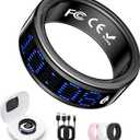 Smart Ring for Women & Men, Fitness & Health Tracker with Display Screen, IP68 Waterproof Smart Rings for Health Monitoring, Fitness Tracker Ring with Call Notification, No App Fees (Black, 8#)