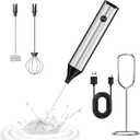 Kitchen Milk Frother Handheld with Stand, 3 Speeds Adjustable Mixer Electric Handheld Frother Wand, Hand Mixer Matcha Whisk Coffee Stirrers for Matcha, Hot Chocolate, Egg - Stainless Steel