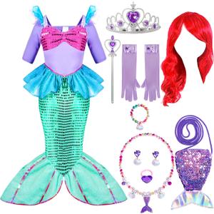 Spooktacular Creations Halloween Little Mermaid Costume for Girls, Sequin Mermaid Dress Set, Light Purple Princess Dress for Toddler Dress-Up, Cosplay Party (Small, 5-7 yrs)