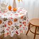 2 x Thanksgiving Waterproof Tablecloth  Fall Harvest Pumpkins, Maple Leaves & Berries Print  Autumn Rectangle Table Cover for Dining or Party, White, 60" Round