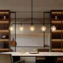 Linear Chandelier for Dining Room 39 Inch Kitchen Island Chandelier Black and Gold Modern 5 Lights Seeded Glass Globe Linear Pendant Light for Farmhouse, Living Room