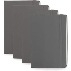 Simply Genius A5 Dotted Hardcover Notebook Pack - 5.7 x 8.4 in, 192 Pages, 4-Pack, Gray Faux Leather - Grid Notebook & Pocket Journal for Business, School & Travel