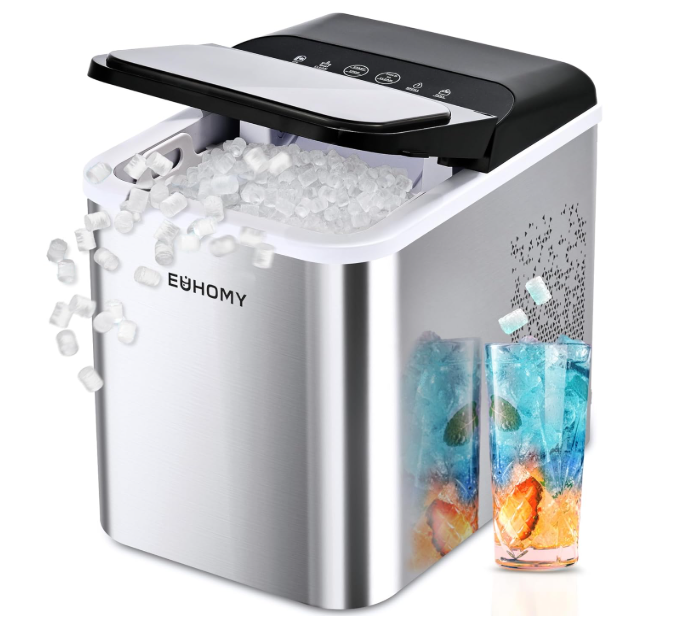EUHOMY Nugget Ice Makers Countertop, Ready in 8 Mins, 35lbs/24H, Self-Cleaning, Portable Ice Maker Machine with Ice Scoop & Basket, Sonic Ice Maker with Chewable Pellet Ice for Home/Party/RV/Camping