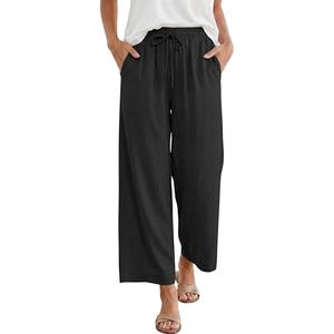 ANRABESS Women Wide Leg Capri Pants Summer Palazzo High Waisted Casual Loose Lounge Flowy Cropped Beach Trousers Work Outfits Black, Small
