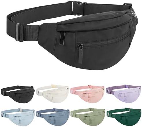 Frenou Large Waist Bag With 4-Zipper Pockets-Fanny Pack For Women And Man-Crossbody Belt Bag With Adjustable Strap For Travel Running Hiking Walking Workout Dark Black
