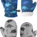 Toddler Mittens Lined Fleece Snow Gloves for Boys Girls Kids Winter Ski Gloves Baby Mittens (4-6 Years, Blue&gray Dinosaur)