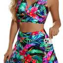 Two Piece Bikini Skirt Swimsuit - 2 Piece Bathing Suits for Women High Waisted with Pockets 2026 Swimwear Floral XL