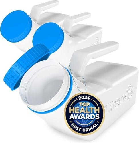 Urinals for Men Glow in The Dark Lid by Tilcare (3 Pack) - 32oz/1000mL Thick Plastic Mens Bedpan Bottle with Screw-on Lid - Spill Proof Urinary Chamber - Male Portable Travel Pee Bottles