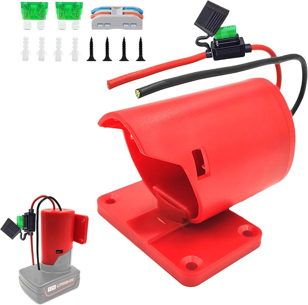 12v Battery Adapter, with Fuse and Wire Terminal,Battery Adapter for 12V,12 AWG Wire Power Wheel Adapter for 12v Dock Power Connector, Not Included Battery (1 PCS)