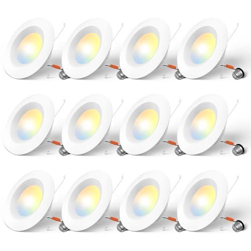 Amico 5/6 inch 5CCT LED Recessed Lighting 11Pack, Dimmable, Damp Rated, 12.5W=100W, Can Lights with Baffle Trim, Retrofit Installation, ETL&FCC, White