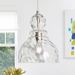 Hammered Glass Pendant Light for Kitchen Island Brushed Nickel Pendant Lighting 10inch Large Glass Pendant Light Fixture for Kitchen Sink Dining Room Hallway Entrance, 10inch E26