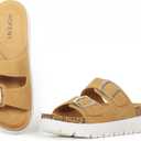 Women Platform Sandals, Arch Support Slides with Adjustable Buckle Straps, Open-Toe Wedge Chunky Sandals for Summer Size 5-10, Beige, Size 5-10