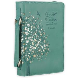 Christian Art Gifts Fashion Vegan Leather Bible Cover for Women: Be Still & Know Inspirational Bible Verse, Teal Floral, Medium