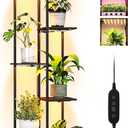 Indoor Plant Stand with Grow Lights, 7 Tier Corner Wooden Tall Stand for Indoor Plants with 50W(5x10W) LED Grow Light Panel, Full Spectrum Dimmable Light with Timer for Garden, Living Room