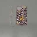 Changjia Glitter Bling Case for iPhone 15 Plus, Cute Luxury 3D Crown Crystal Rhinestone Diamond Sparkle Gemstones Pearl with Wrist Strap Chain Women Girls Phone Case for iPhone 15 Plus 6.7" (Hot Pink)