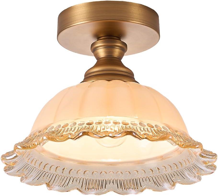 1 Light Brass Ceiling Light Fixture Vintage Close to Ceiling Light