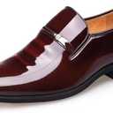 BULMEGIRY Mens Oxford Dress Shoes Faux Patent Leather Wedding Shoes Classic Lace-up Formal Tuxedo Derby Shoes Black | Elegant patent leather dress shoes with glossy finish, comfortable and classic tuxedo style for wedding and formal occasions