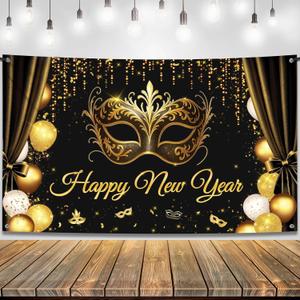 KatchOn, Happy New Year Banner 2026 - XtraLarge, 72x44 Inch | Happy New Year Backdrop with Mask for Happy New Years Decorations 2026 | NYE Backdrop for NYE Decorations 2026 | New Years Eve Party Supplies 2026