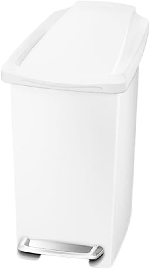simplehuman 10 Liter / 2.6 Gallon Compact Slim Bathroom or Office Step Trash Can, White Plastic
