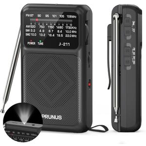 PRUNUS J-211 Portable Radio AM FM with USB C Charging and AA Battery Operated, Transistor Radio, Strong Reception& Clear Speaker, Headphone Jack, Back Clip, Lanyard, Small Radios Portable AM FM