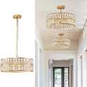 CATINER Modern Crystal Chandelier for Dining Room Gold Semi Flush Mount Ceiling Light Fixtures 18 Large Round Crystal Pendant Lighting for Foyer Bedroom Living Room
