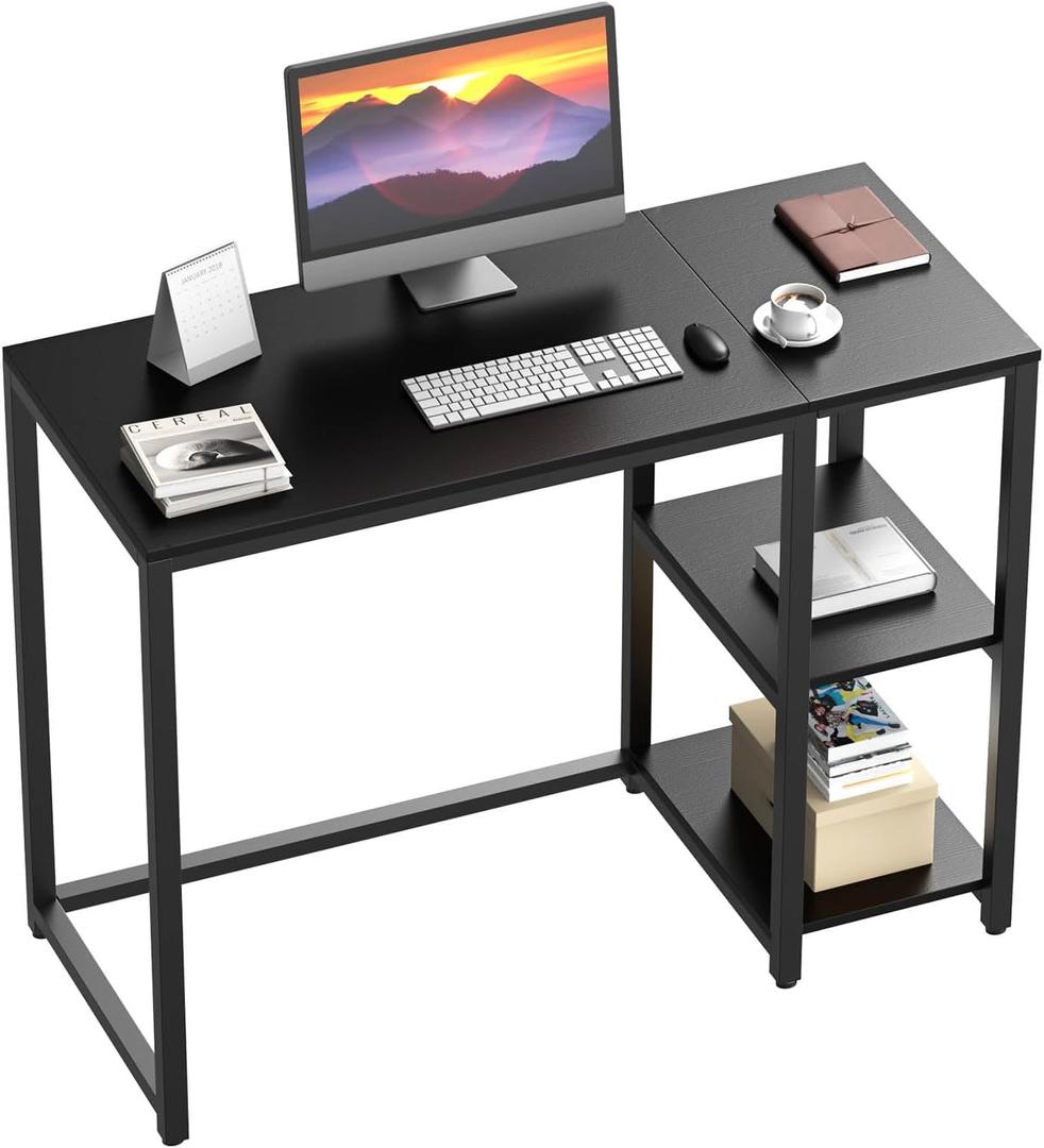 SINPAID 40 Inch Small Gaming Desk with Shelves for Small Spaces, Easy Assembly Study Desk, Sturdy Writing Desk for Bedroom & Home Office, Black