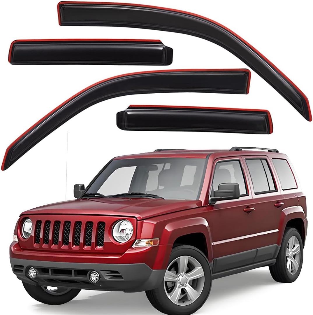Lightronic Extra Durable Clip-on in-Channel Auto Vent Window Visors, Fits 2007-2017 Jeep Patriot, UV Protection Rain Guards, Original Wind Deflectors, Smoke, 4-Pcs