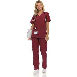 Nautica Women's Scrub Set, 9-Pocket Breathable & Stretchy Pants & Tops, Size 4XL