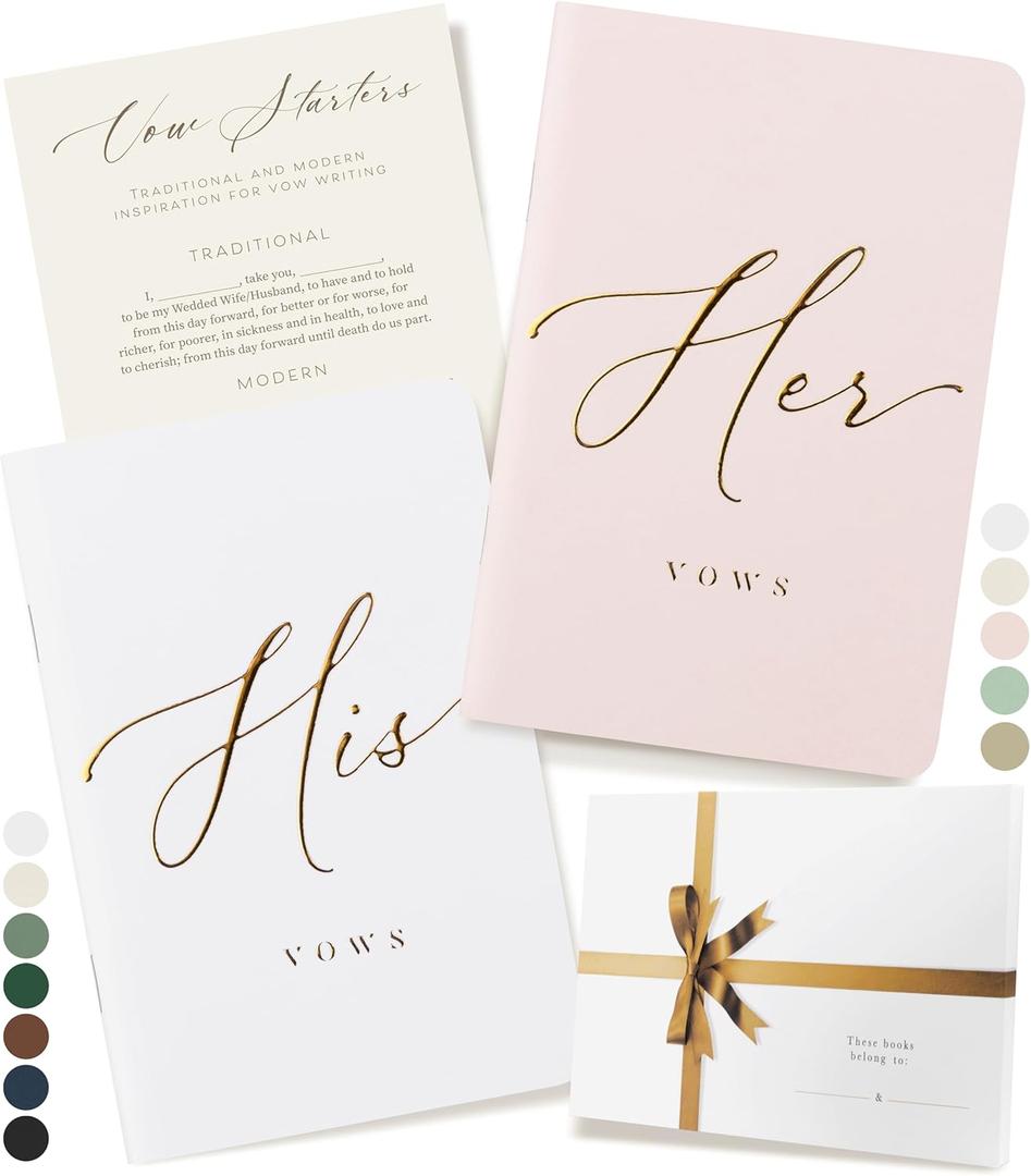 ARTESORI Wedding Vow Book for Her & Him, Soft Touch, Gold Engraving, 28 Lined Pages, Wedding Vow Books His and Hers, Wedding Essentials, Wedding Registry Gifts, His and Hers Gifts [Blush & White]