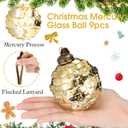 Soulchen 9 Pcs Large Mercury Glass Christmas Ornaments 3.15" Vintage Hanging Ornaments Hanging Christmas Ball Decorations for Xmas Tree Decor(Gold)