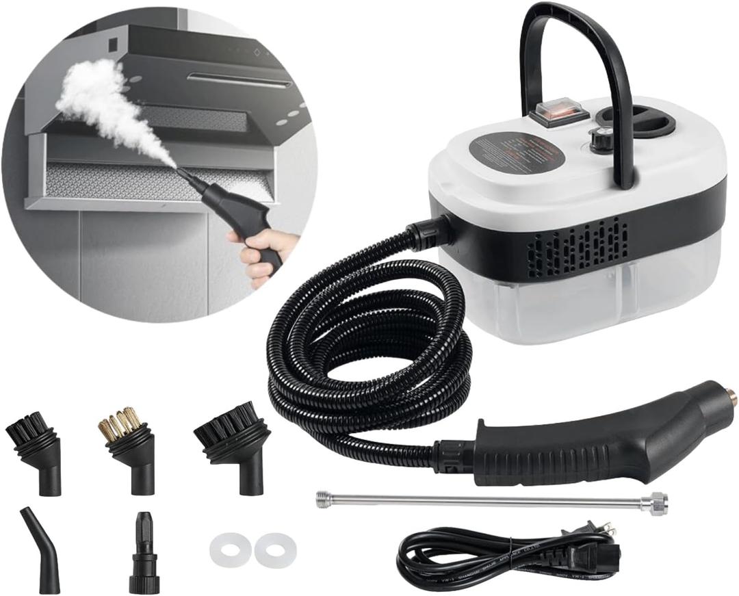 7 in 1 Steam Cleaner 2500W High Pressure Steamer for Cleaning, Car Steamer Handheld Steam Cleaner for Home Use, Hardwood Floor Steam Cleaner for Upholstery, Kitchen, Bathroom, Grout (White Black)
