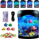 Toycol Fake Fish Lamp, Nightly Lifelike Desk Electric Mood Light, LED Light Tank with 6 Color Changing and (5 Fake Fish) Mini Aquarium for Home Office Deco Adults,Gifts for Kids and Adults