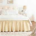 RIMELA Cream Yellow Bed Skirt King Size 18 Inch Drop, Wrap Around Elastic Bedskirt, Dust Ruffle for Adjustable Bed Base Machine Washable Easy to Install Bed Skirts