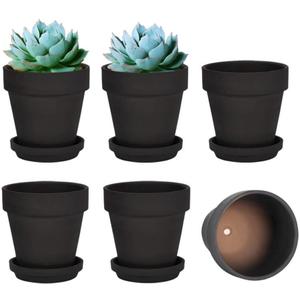 vensovo Black Terracotta & Clay Pots with Saucer - 6 Pack 5 Inch Terra Cotta Pot Ceramic Pottery Planter Cactus Flowerpots Drainage Hole, Great for Plants, Crafts and Wedding Favor