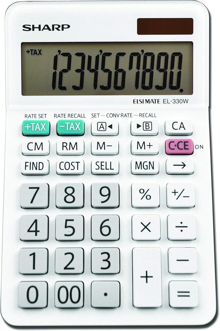 Sharp EL-330WB Standard Function Basic Desktop Calculator, Large Display, for Home and Office, Dual Power, Solar and Battery