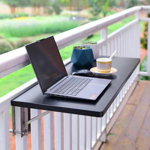 304 Stainless Steel Deck Railing Adjustable Slide Rail Railing Folding Table, 15"x40" Balcony Railing Table, for terraces, Gardens and promenades Folding Patio Table (1pack-Black)