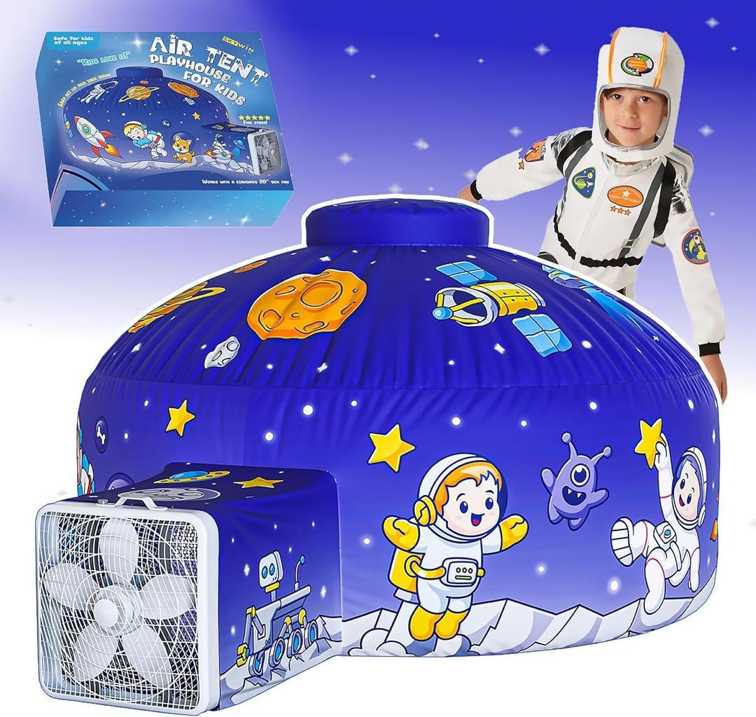 Skywin Inflatable Air Tent for Kids (77 x 50), Perfect for Social or Solo Imaginative Play, Blow Up Tent, Sets Up and Stores Away in Seconds, Toddler Playhouse (Fan NOT Included) (Space Blue)