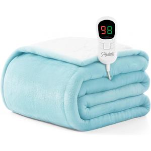 Homemate Heated Blanket Electric Throw - 50"x60" Heating Blanket Throw 1/2/4/6/8 Hours Auto-Off 10 Heat Level Over-Heat Protection Flannel Sherpa ETL Certification
