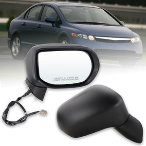 Right Passenger Side Mirror For 2006 2007 2008 2009 2010 2011 HONDA CIVIC with Power Glass Manual Folding Non-Heated Match to Black Replace#76200SNEA01 HO1321221(3 Pins) (R-3Pins)