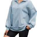 Women's Half Zip Denim Sweatshirts Fashion Long Sleeve Shirt Jean Pullover Hoodies (Medium, Light Blue)