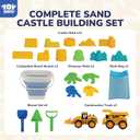 TOY Life 22 Pcs Dinosaur Beach Toys for Kids Ages 4-8 Collapsible Sand Toys with Construction Cars Silicone Bucket Shovels & Sand Castle Building Kit Molds, Sandbox Toy for Summer, Travel, Fishing