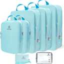 Lightweight Compression Packing Cubes for Suitcases, Compressible Expandable Travel Packing Organizer with Clear Toiletries and Backpack Bag, Travel Essentials for Carry on Luggage 7 Set (Blue/White)