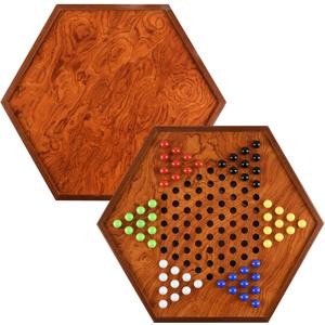 17 Inches Extra Large Wooden Jumbo Chinese Checkers Board Game Set with Drawers for Up to 6 Players Classic Strategy Game | Easy Grasping 16MM 72 Pieces of Marbles for Adults,Kids