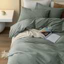 JIYUAN King Size Duvet Cover Set, 3-Piece - 100% Washed Cotton, Linen-Like Soft & Breathable with Zipper Closure, Includes 104x90 Inch Cover & 2 Pillowcases, Heathered Green