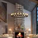 20-Light Dia 48" Black Wagon Wheel Chandelier for Dining Room Light Fixture, D48'' 20-Light