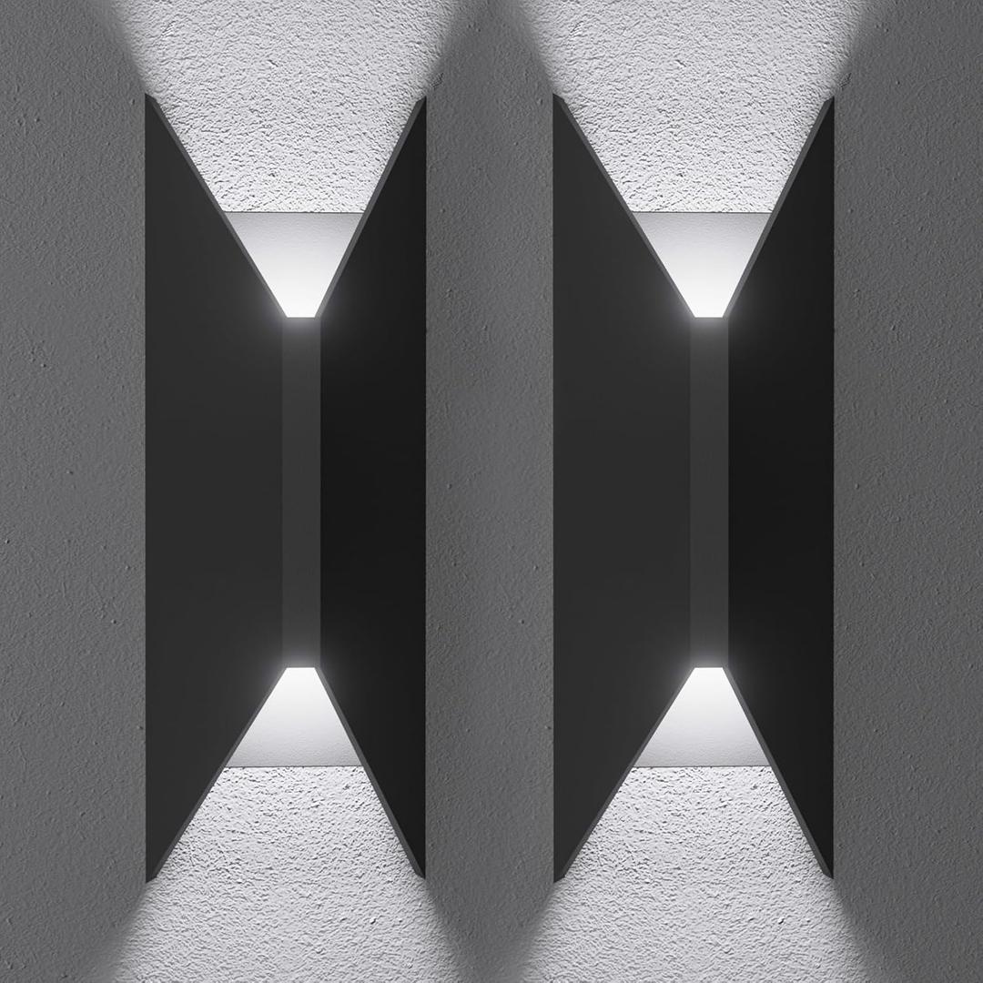 22W Dimmable LED Outdoor Wall Sconce,Modern Up Down Porch Lights 2700K 3000K 3500K 4000K 5000K 5 Colors Changeable,1800 Lumens Outdoor Wall Lights Exterior for House,Garage Door 2 Pack (14-inch Style A)