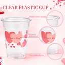 50 Pcs 12oz Valentine's Day Plastic Cups Clear Disposable Cups with Pink Hearts | Valentine Party Cups, Galentine's, Party Supplies, Bulk Drinkware
