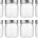novelinks 8 oz Clear Plastic Jars with Airtight Lids, 8 Pack Plastic Mason Jars with Lids 8oz, Refillable Storage Slime Containers & Small Spice Jar for Kitchen Organization (8 Pack,Silver)