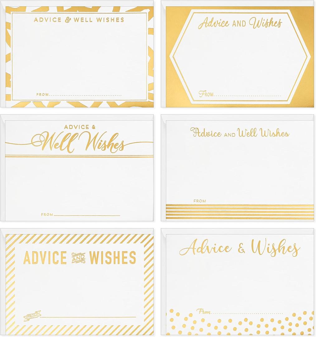 Hallmark Advice and Well Wishes Note Cards, Gold and White (Pack of 36 with Envelopes) for Weddings, Graduation, Baby Shower