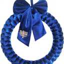 Hanukkah Velvet Wreaths for Front Door, 14" Blue Chanukah Wreath with Bow and Candlestick Ornaments, Hanukkah Decorations for Home Outdoor Indoor Party Table Fireplaces Porch Walls New Years